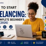How to start freelancing in 2026 complete beginners guide showing laptop and remote work setup for new freelancers earning online