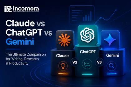 Comparison of Claude, ChatGPT, and Gemini AI writing tools displayed on a laptop screen, highlighting features, content creation capabilities, and free AI writing assistance in 2026.