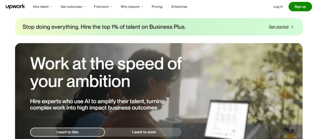 screenshot of Upwork homepage or freelancer dashboard.