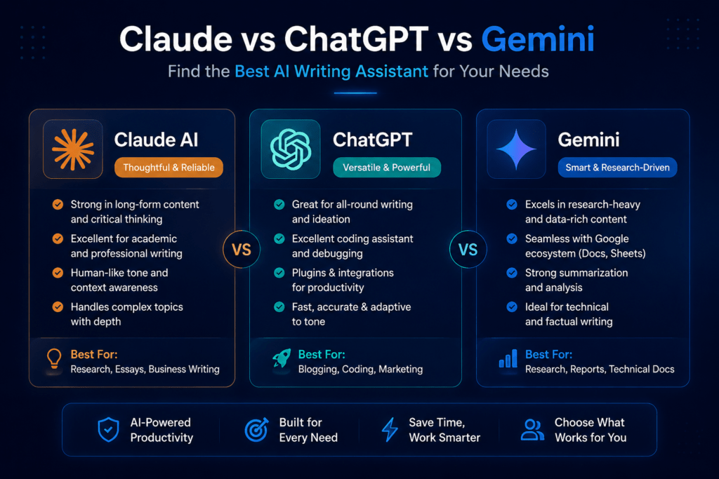 3 Best Free AI Writing Tools Compared (Claude vs ChatGPT vs Gemini)
