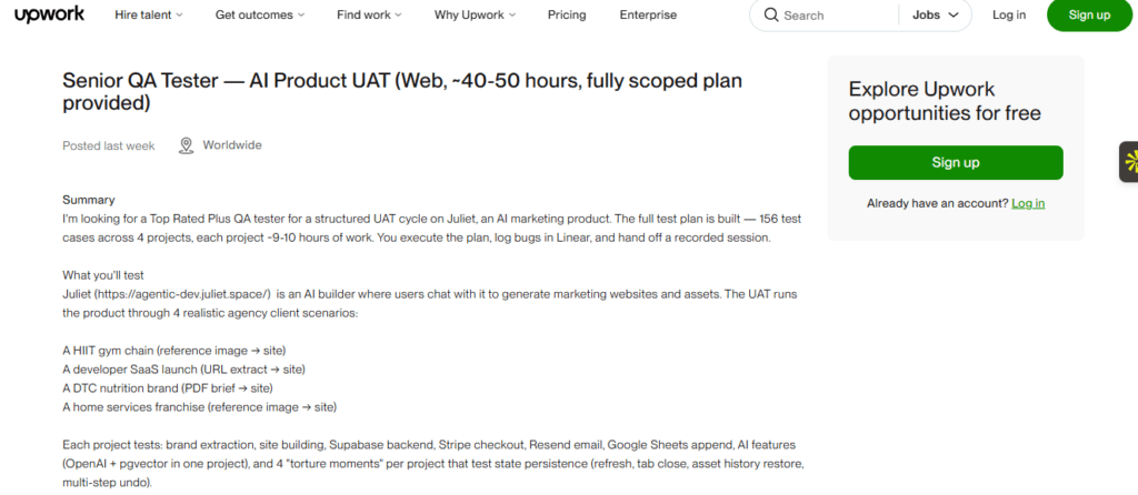 screenshot of Upwork job listings.
