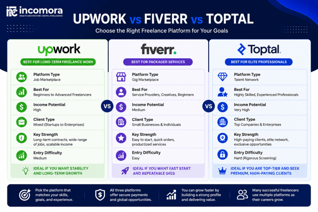 Overall insight and comparison amongst the best freelance websites: Upwork vs Fiverr vs Toptal