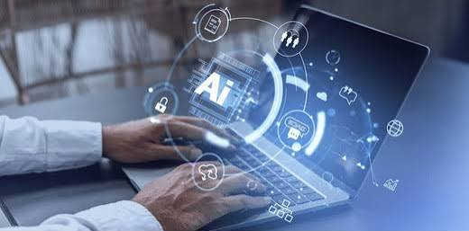A person's hand researching on AI and expert tech reviews.