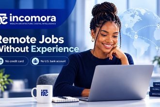 Lady with curly hair searching on her PC fo remote jobs with no experience, cedit6 card or bank account